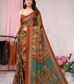 Orange chiffon tribal/ethnic motifs/human figures saree with unstitched blouse piece