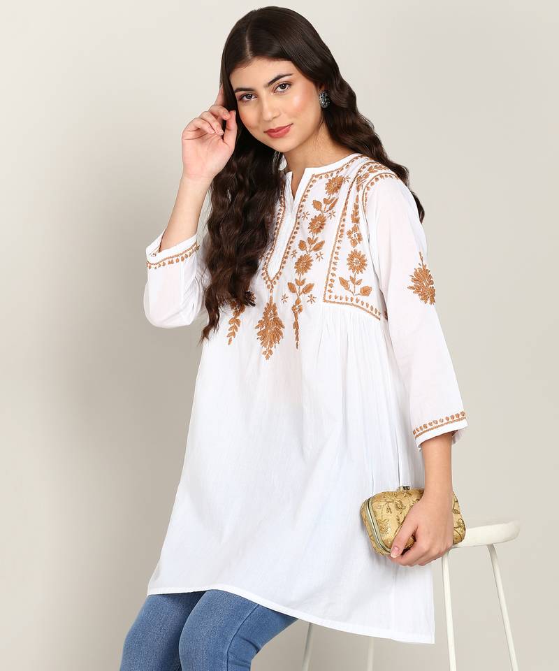 Vahson women chikan embroidery, embroidered short chikan cotton kurti