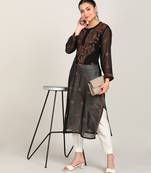 Vahson women chikan embroidery, embroidered georgette a-line kurta