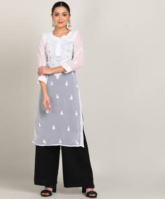 Vahson women chikan embroidery, embroidered georgette a-line kurta 1