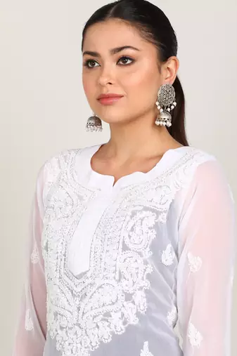 Vahson women chikan embroidery, embroidered georgette a-line kurta