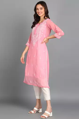 Vahson women chikan embroidery, embroidered georgette a-line kurta