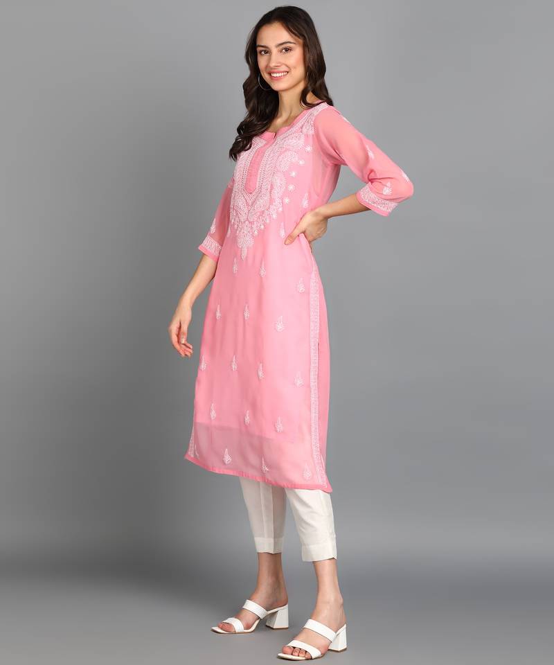 Vahson women chikan embroidery, embroidered georgette a-line kurta