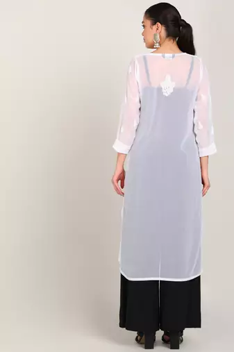 Vahson women chikan embroidery, embroidered georgette a-line kurta
