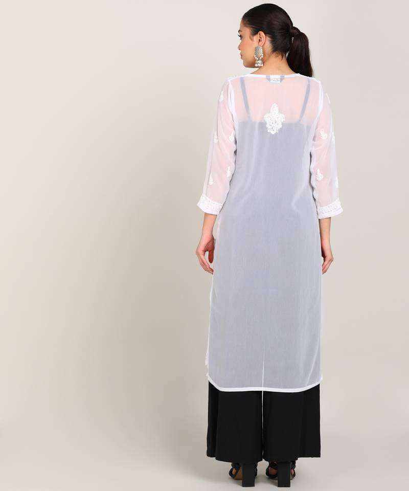 Vahson women chikan embroidery, embroidered georgette a-line kurta