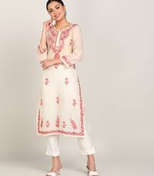 Vahson women chikan embroidery, embroidered chanderi straight kurta