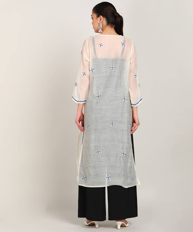 Vahson women chikan embroidery, embroidered chanderi straight kurta