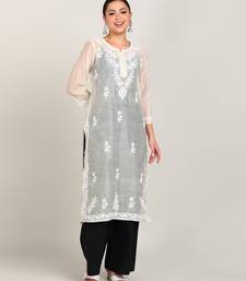 Vahson women chikan embroidery, embroidered chanderi straight kurta