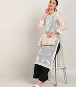 Vahson women chikan embroidery, embroidered chanderi straight kurta