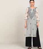 Vahson women chikan embroidery, embroidered chanderi straight kurta