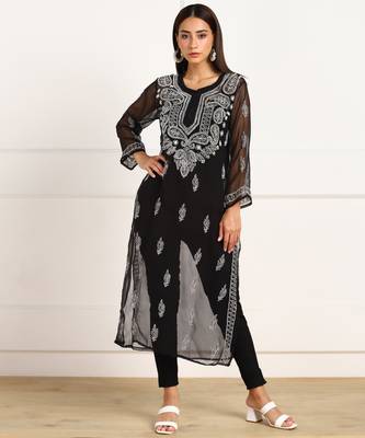  embroidered georgette a-line kurta 1