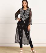 Vahson women chikan embroidery, embroidered georgette a-line kurta