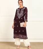 Vahson women chikan embroidery, embroidered georgette a-line kurta