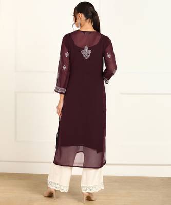 Vahson women chikan embroidery, embroidered georgette a-line kurta 2