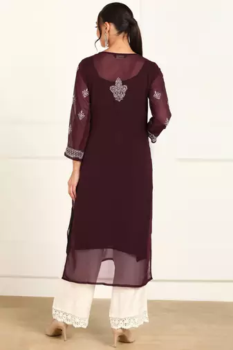 Vahson women chikan embroidery, embroidered georgette a-line kurta