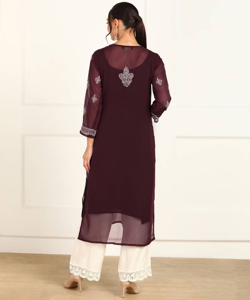 Vahson women chikan embroidery, embroidered georgette a-line kurta