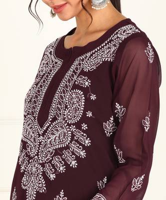 Vahson women chikan embroidery, embroidered georgette a-line kurta 3