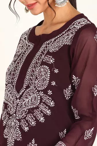 Vahson women chikan embroidery, embroidered georgette a-line kurta