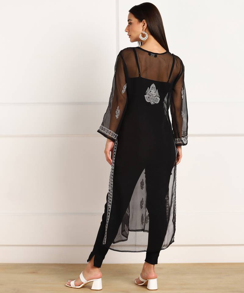 Vahson women chikan embroidery, embroidered georgette a-line kurta