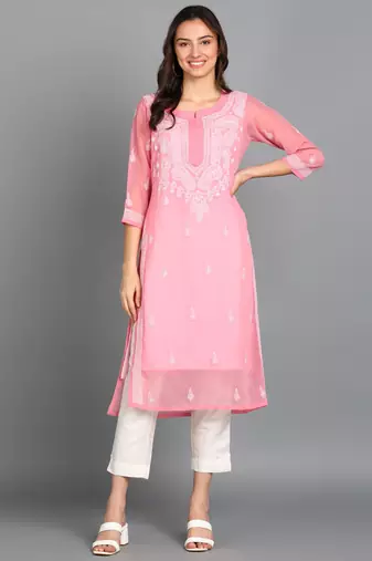 Vahson women chikan embroidery, embroidered georgette a-line kurta