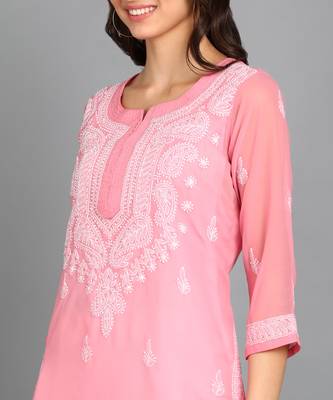 Vahson women chikan embroidery, embroidered georgette a-line kurta 4