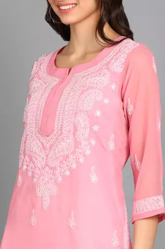Vahson women chikan embroidery, embroidered georgette a-line kurta