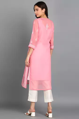 Vahson women chikan embroidery, embroidered georgette a-line kurta