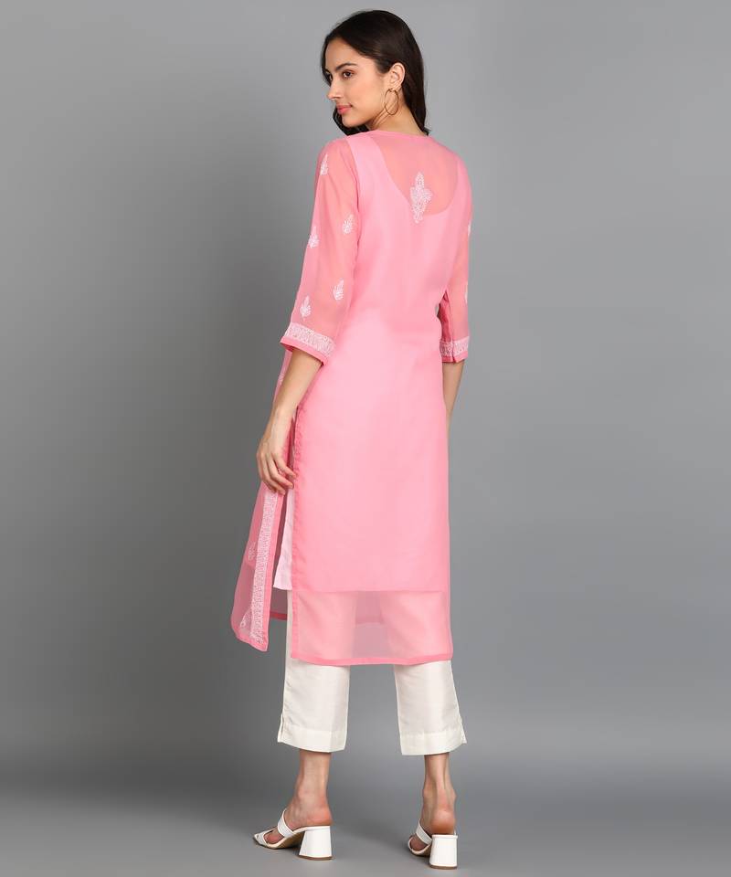 Vahson women chikan embroidery, embroidered georgette a-line kurta