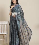 Beige Chiffon All Over Ikkat Print Saree With Unstitched Blouse Piece