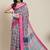 Grey cotton blend quirky, geometric print saree with unstitched blouse piece