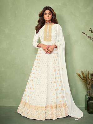White embroidered georgette salwar suit unstitched 1