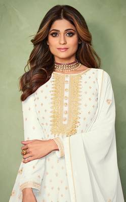 White embroidered georgette salwar suit unstitched 2