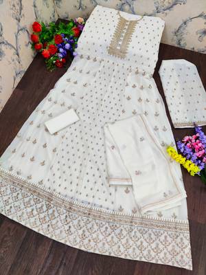 White embroidered georgette salwar suit unstitched 3