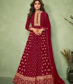 Maroon embroidered georgette salwar suit unstitched