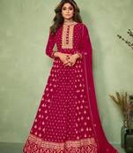 Red embroidered georgette salwar suit unstitched