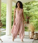 Coral Palazzo Jumpsuit with a Coral Detachable Dupatta