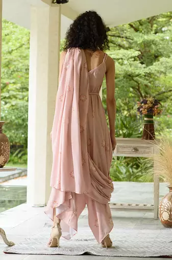 Coral Palazzo Jumpsuit with a Coral Detachable Dupatta