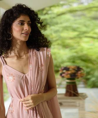 Coral Palazzo Jumpsuit with a Coral Detachable Dupatta 3