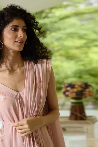 Coral Palazzo Jumpsuit with a Coral Detachable Dupatta