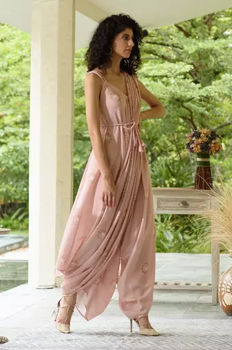 Coral Palazzo Jumpsuit with a Coral Detachable Dupatta