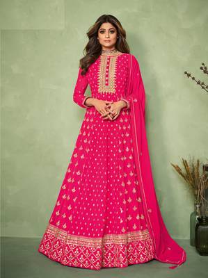 Pink embroidered georgette salwar suit unstitched 1
