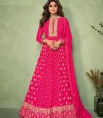 Pink embroidered georgette salwar suit unstitched