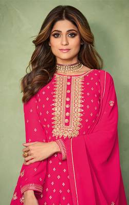 Pink embroidered georgette salwar suit unstitched 2