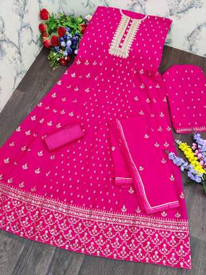 Pink embroidered georgette salwar suit unstitched 3