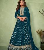 Teal embroidered georgette salwar suit unstitched