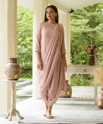 Coral Dhoti Jumpsuit With A Coral Detachable Dupatta 1