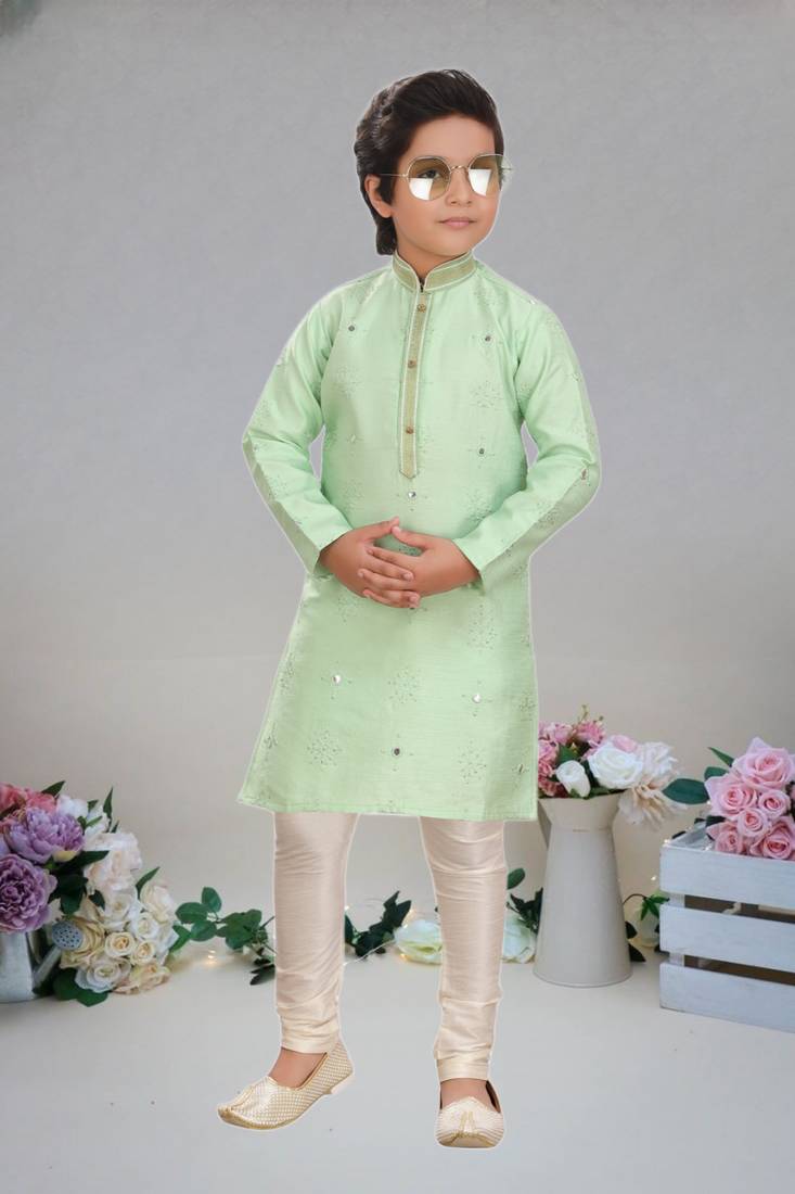 Art silk kurta full sleeve with pajama for boy's