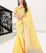 Yellow woven cotton saree with blouse