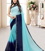 Blue Printed Georgette Saree With Blouse