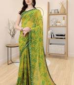Olive Printed Georgette Saree With Blouse